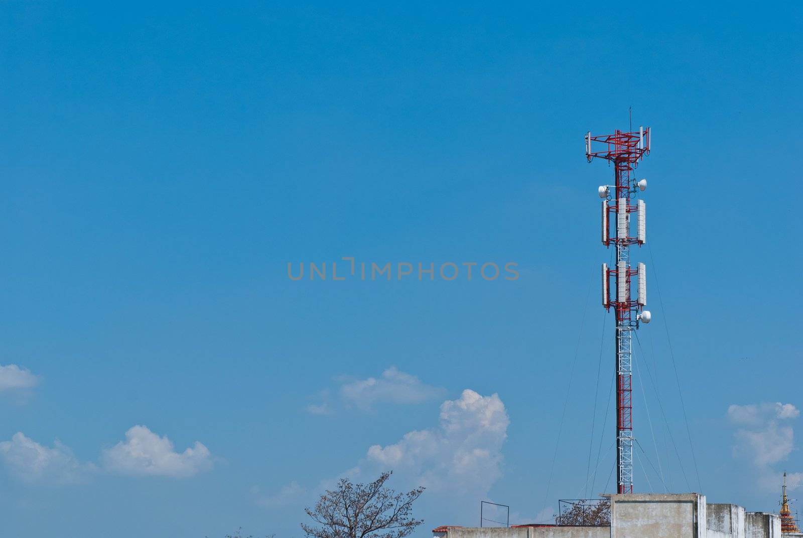 Telecommunication pole, a mobile communication pole taken on a sunny day