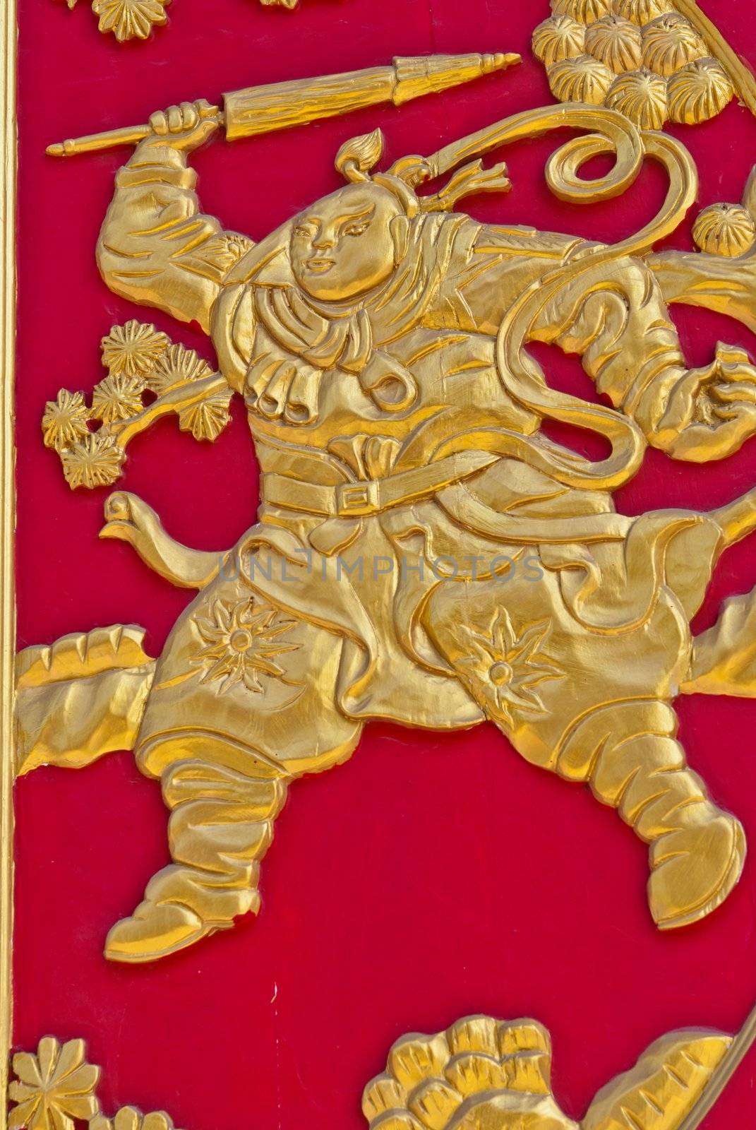 Chinese golden wall art work on red wood, can be use for related chinese concept design