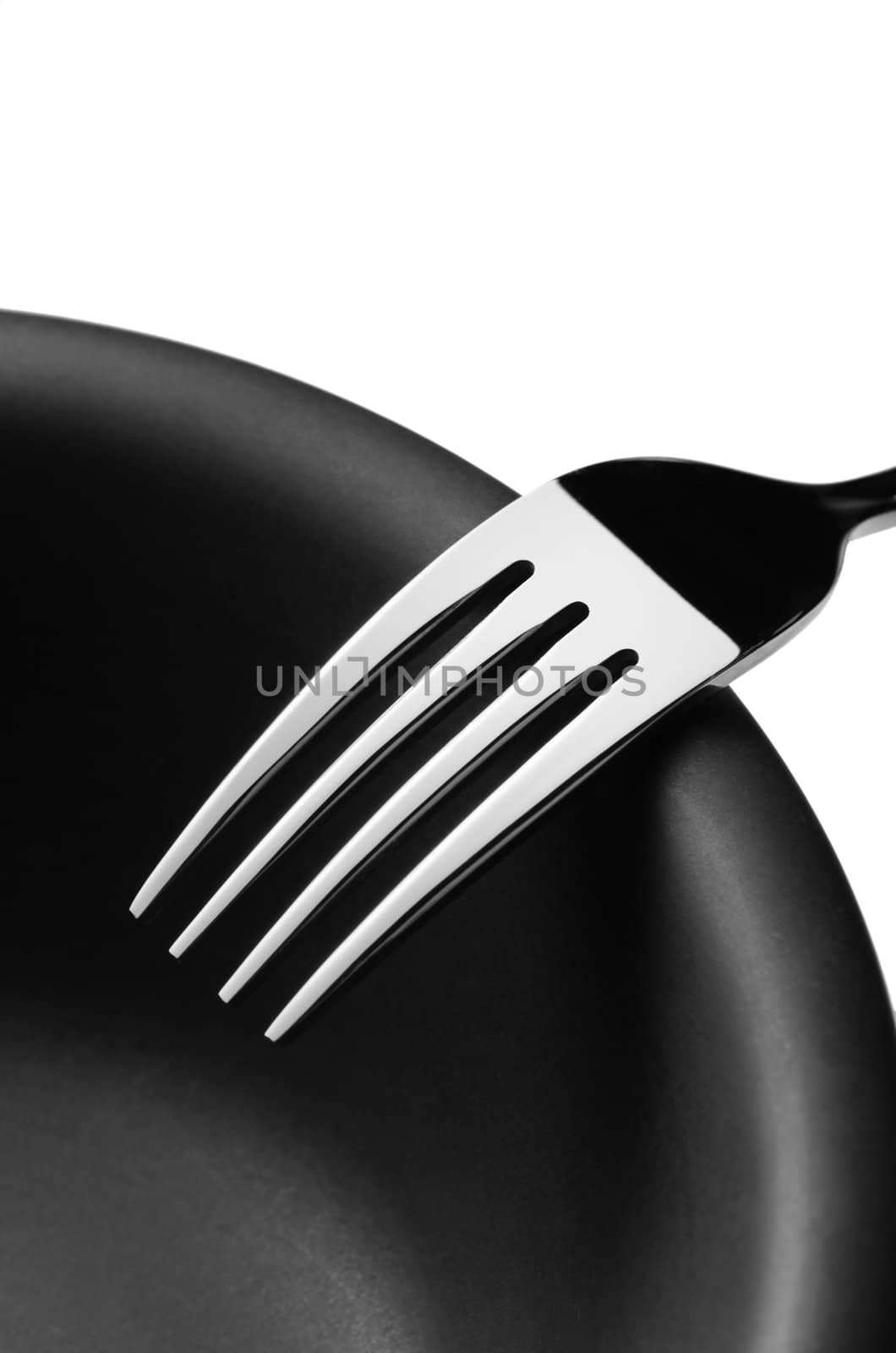 Black and White Stainless steel fork light reflect by nuttakit