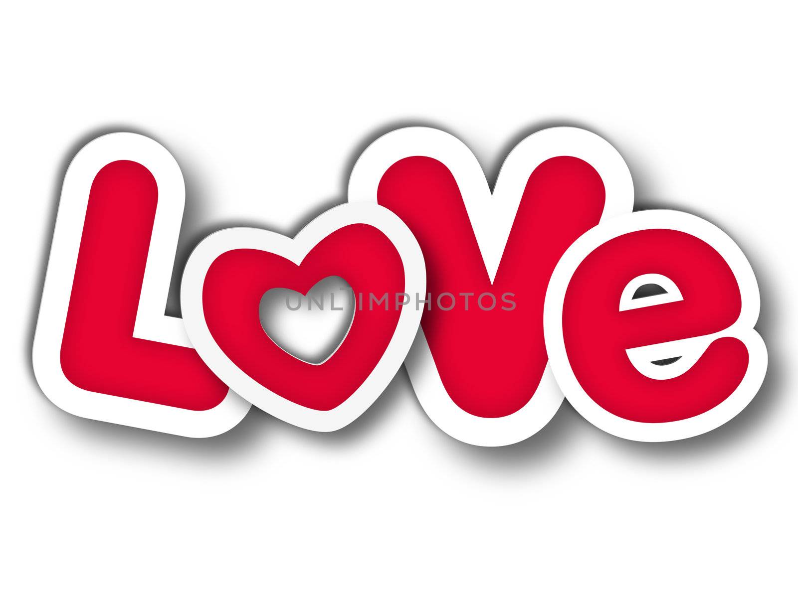 3d red letters with text - Love, isolated with shadow