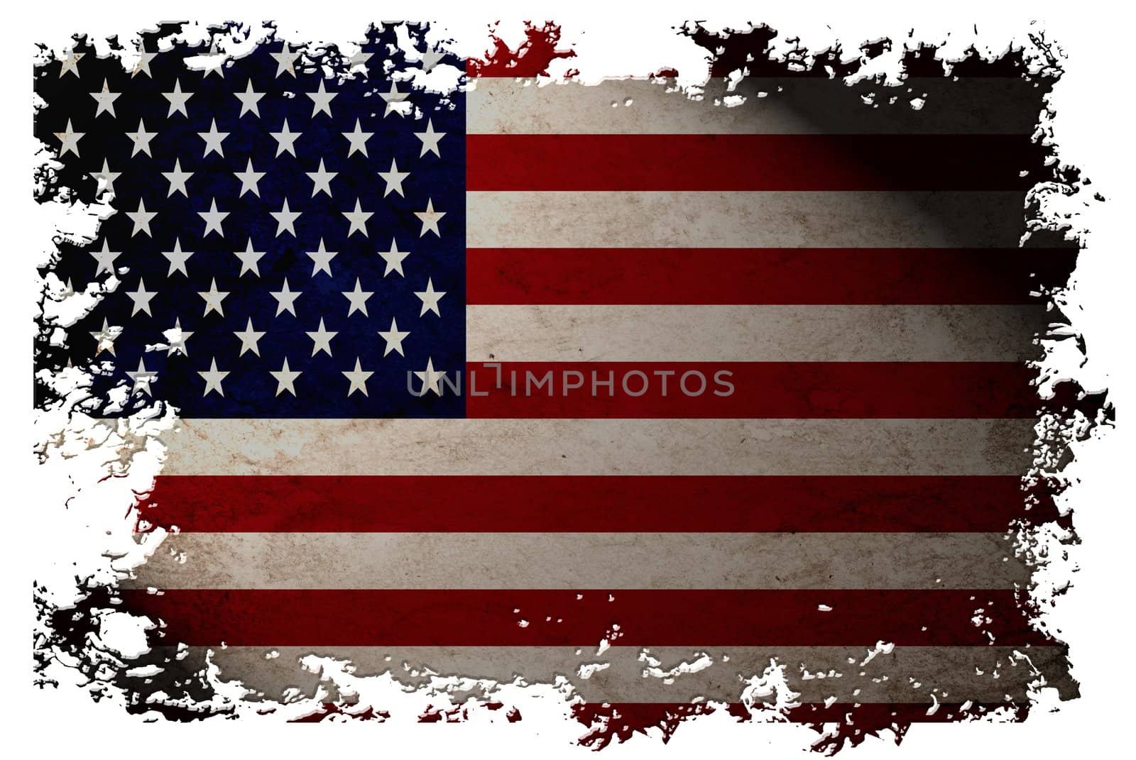 US flag on old vintage paper in isolated white background, can be use for background design and vintage related concept. Also American Independence Day.