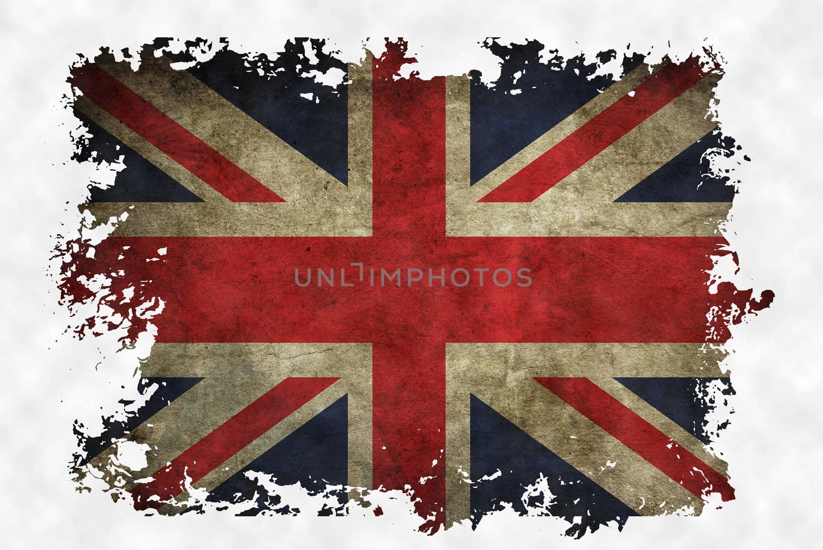 UK flag on old vintage paper in isolated white background, can be use for background design and vintage related concept.