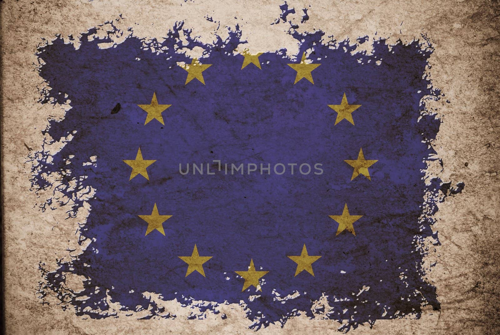 EU flag on old vintage paper, can be use for background design and vintage related concept.