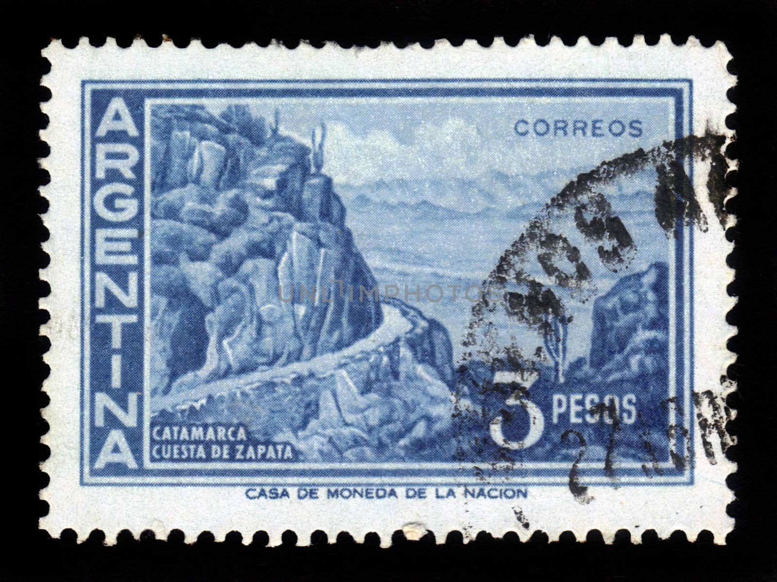 ARGENTINA - CIRCA 1960: A stamp printed in the Argentina, shows landscape of Zapata Slope, Catamarca, circa 1960