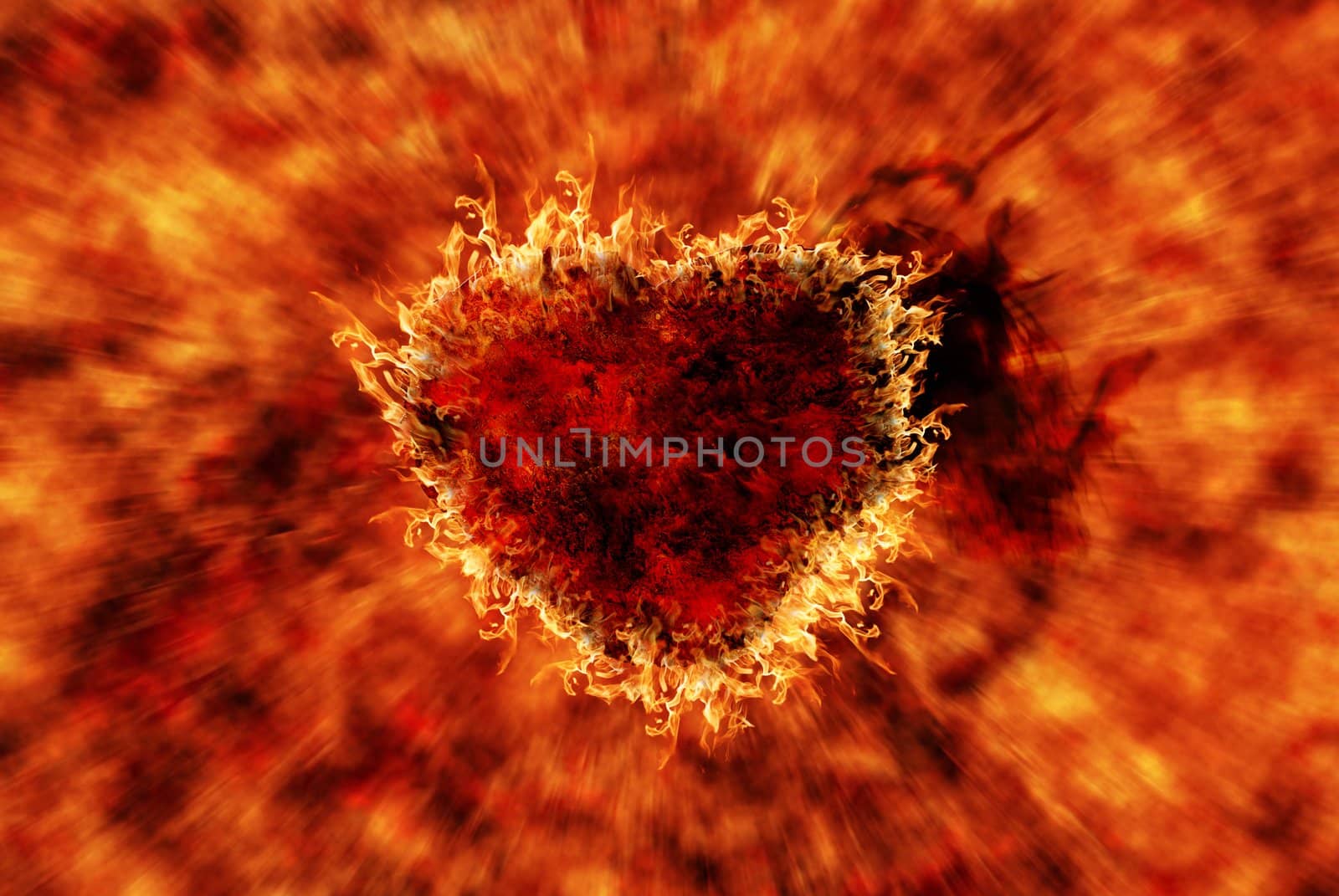 Burning heart with flame effect and zoom in flame background, can be use for various love related concepts, design and print out.