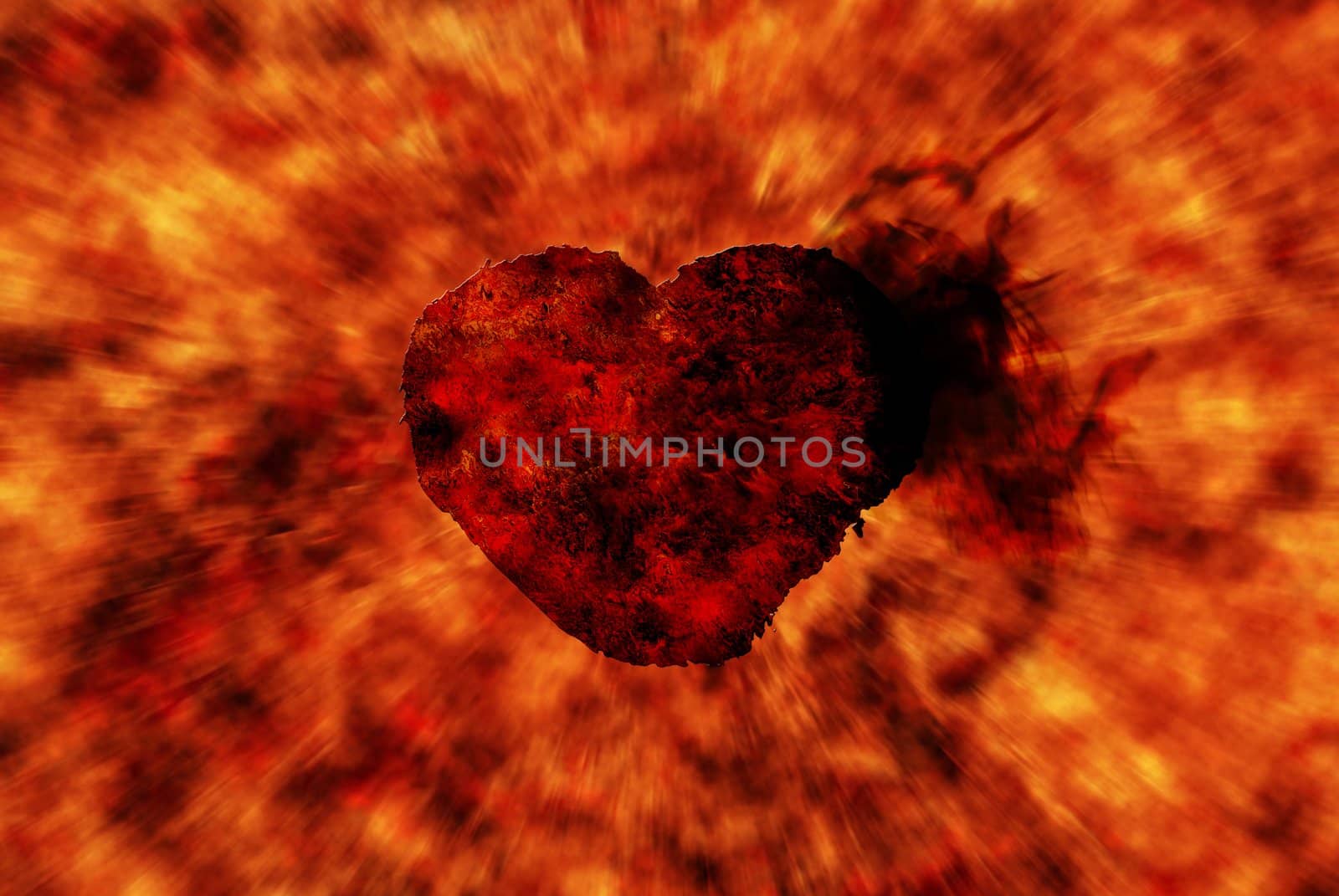 Burning heart with flame effect and zoom in flame background, can be use for various love related concepts, design and print out.