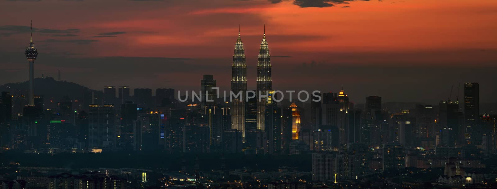 Kuala Lumpur Malaysia Skyline at Sunset Panorama