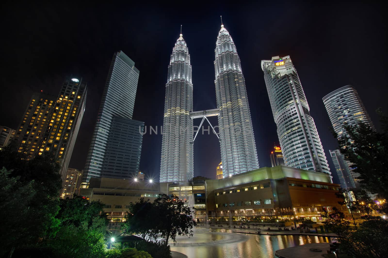 Kuala Lumpur Malaysia Cityscape at Night at the Park with Water Fountain