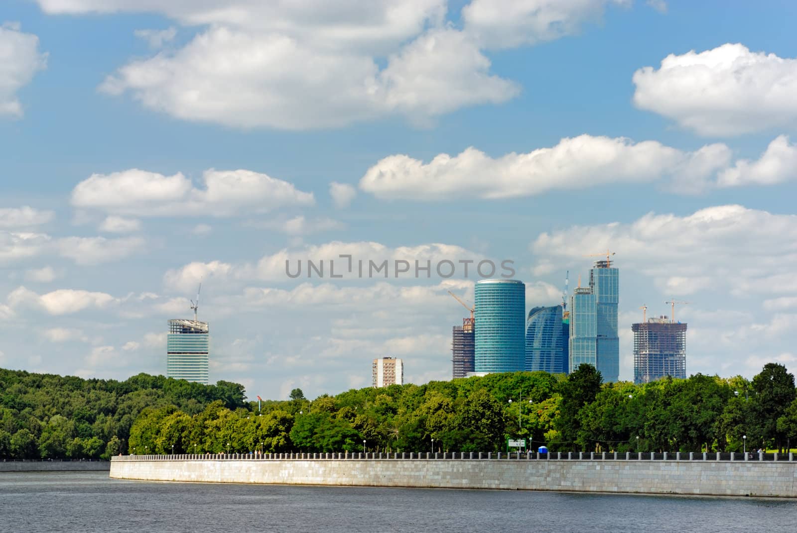 Moscow business city behind the river by mahout