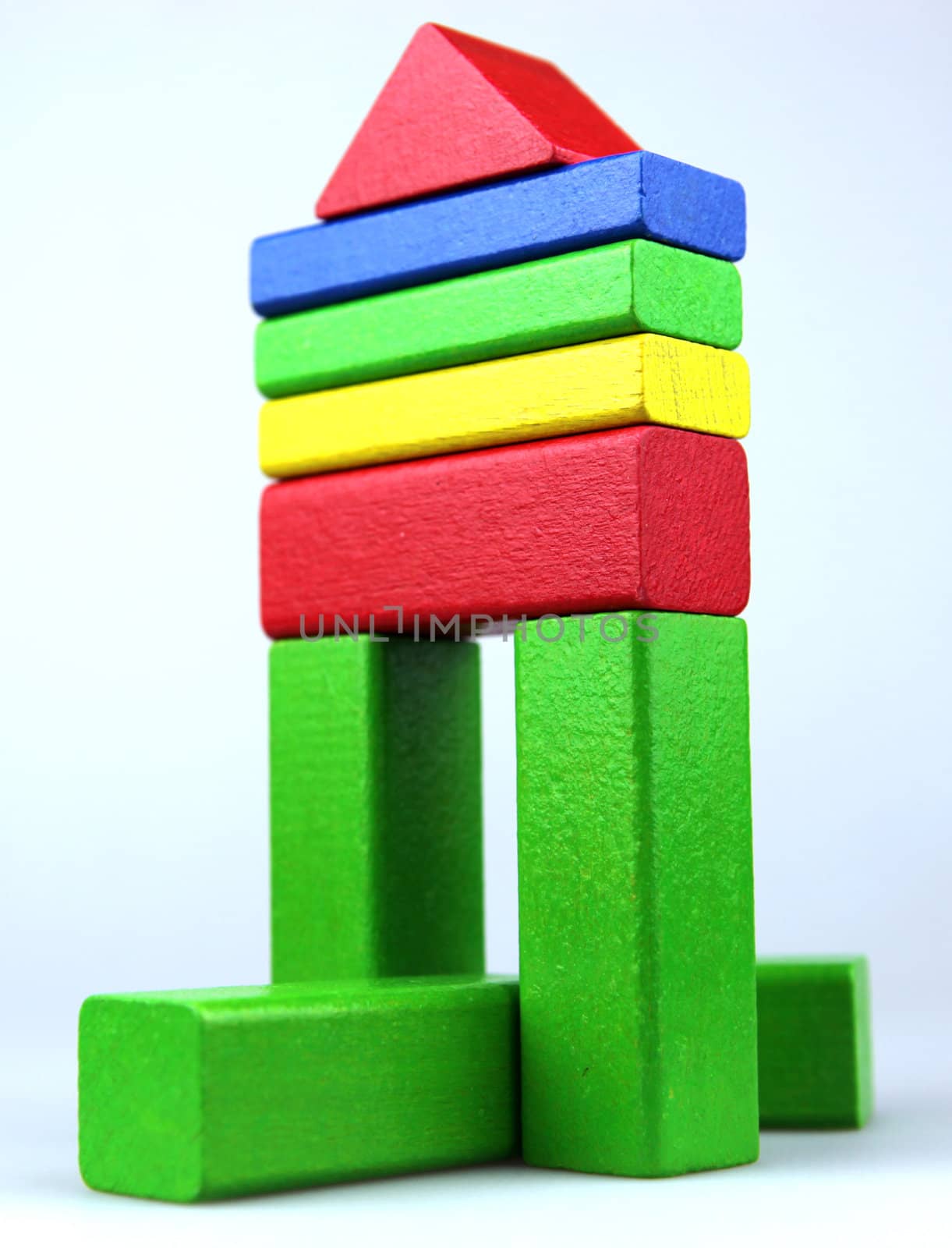 Wooden building blocks isolated on white background