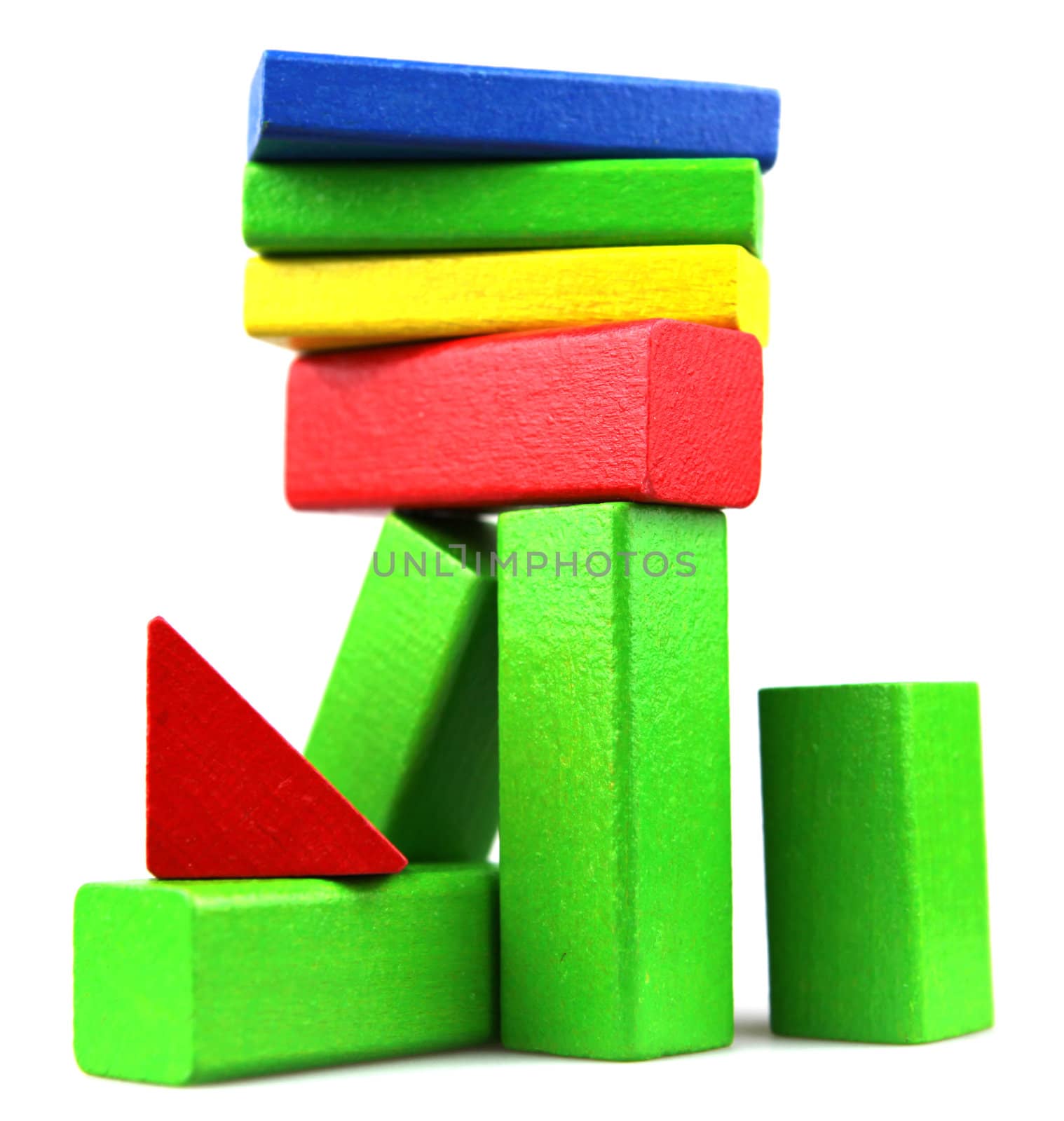 Wooden building blocks isolated on white background