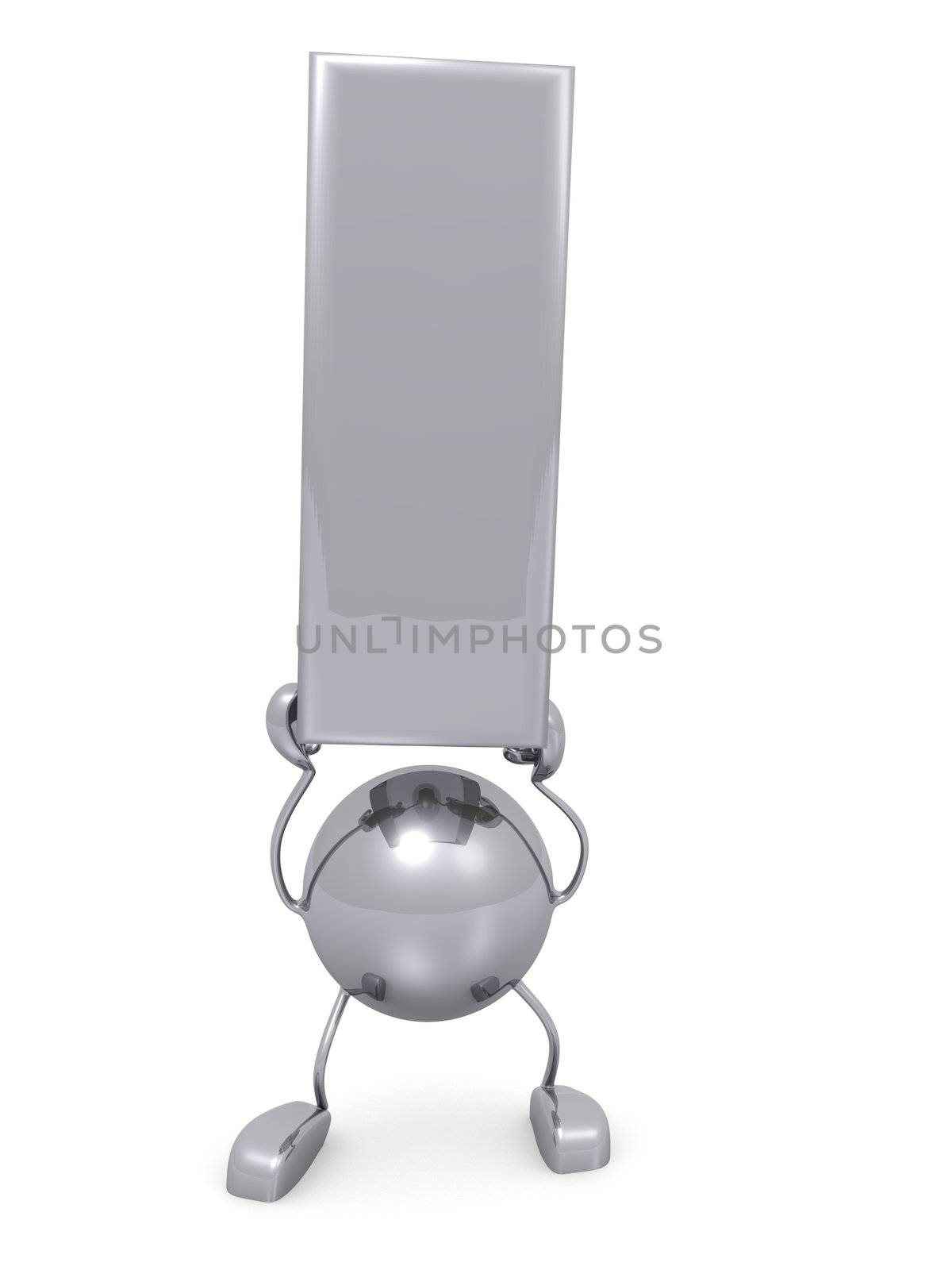 3d character and exclamation or a metal balk with surprise concept