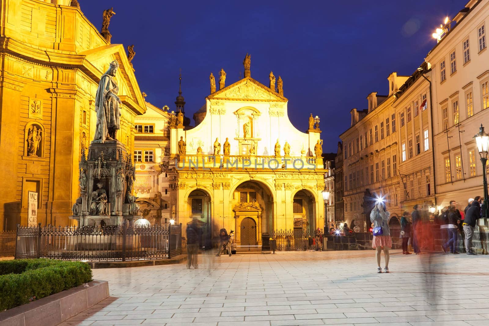 view of St. Salvator's cathedral at night , June 10, 2012 Prague, Czech Republic. In 2011 Prague was visited by 3,8 million tourists.