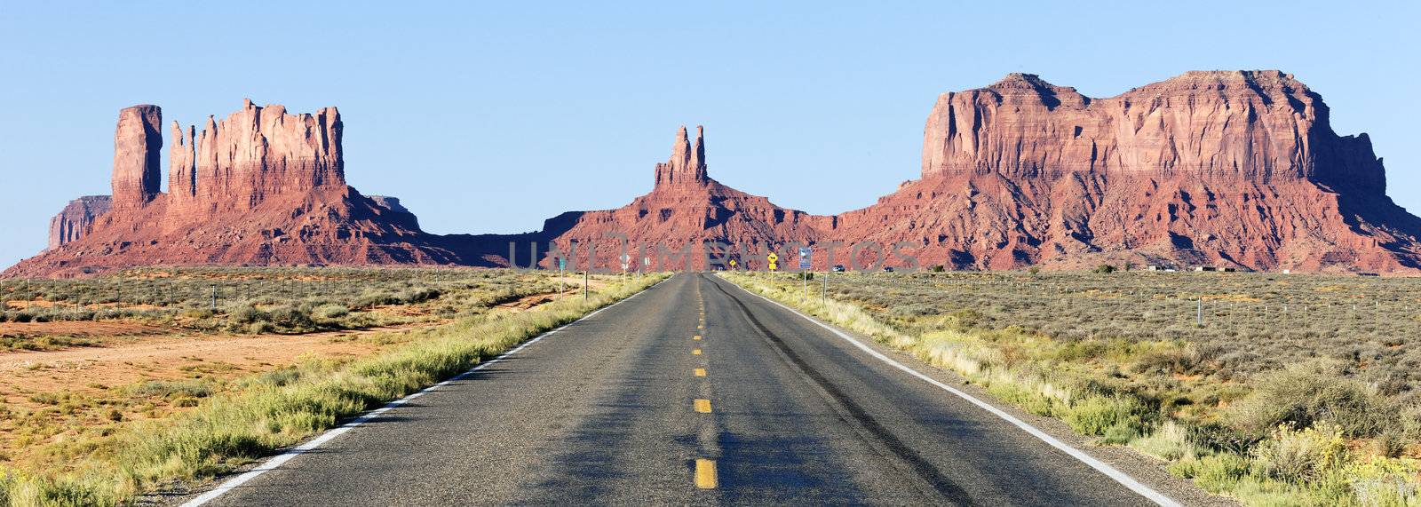 panoramic view of  road to Monument Valley, USA