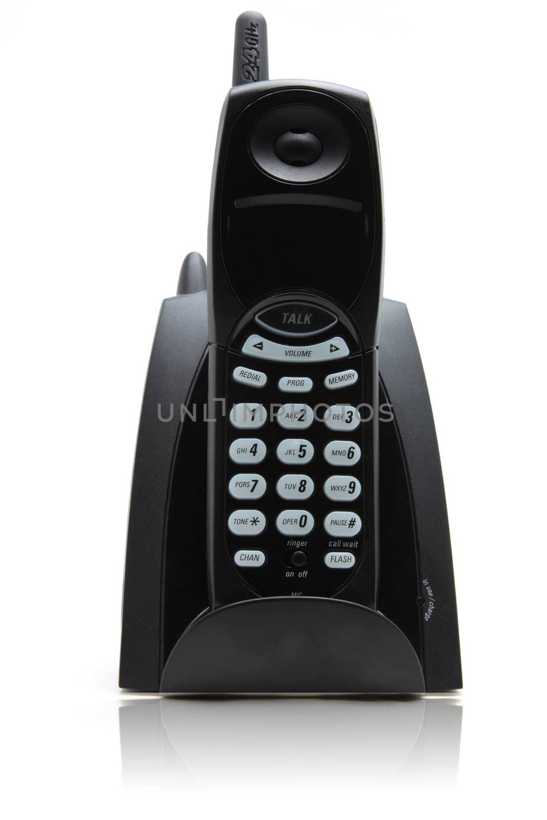 isolated black vordless phone on white with its reflection
