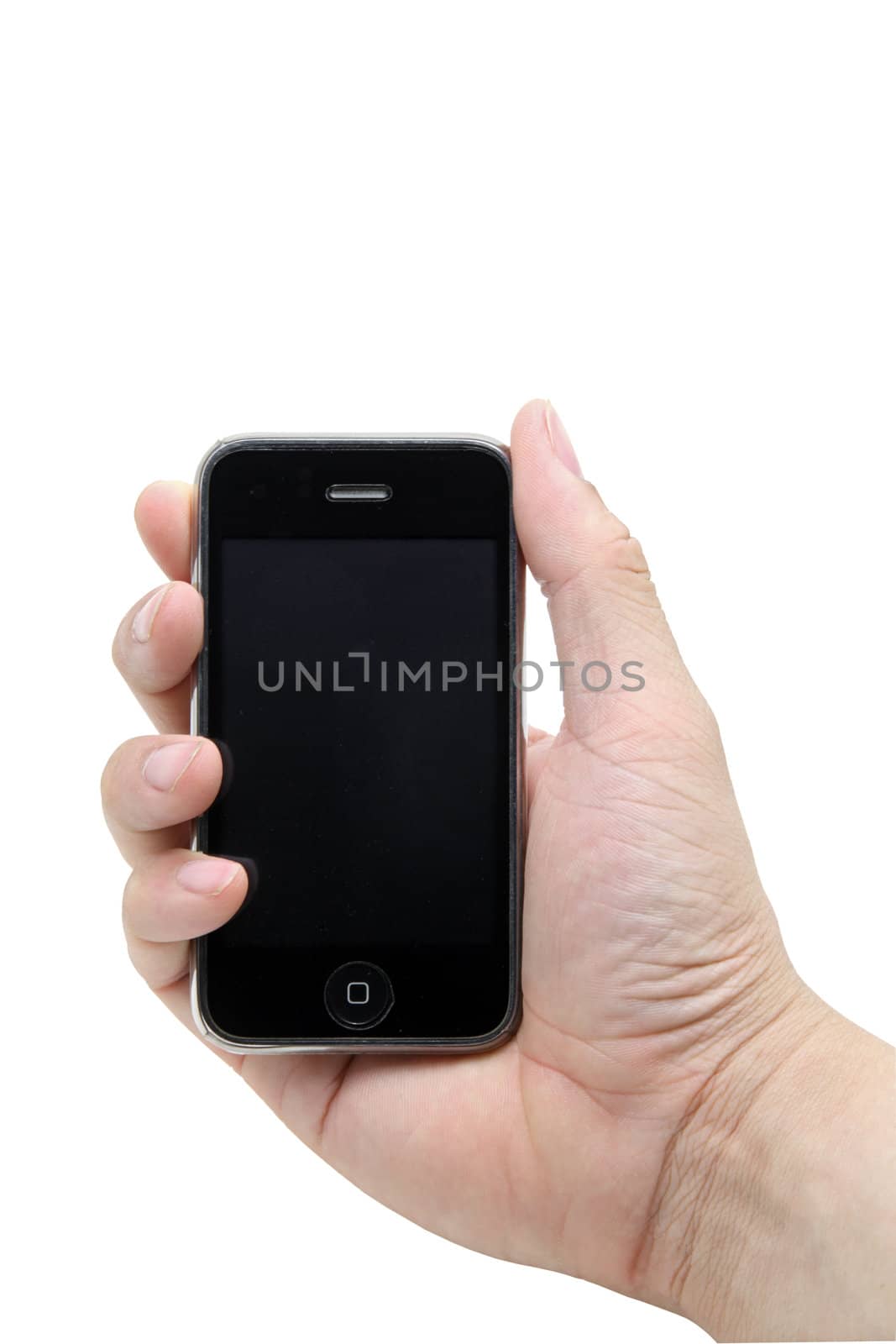 smart mobile phone in the hand isolated on white