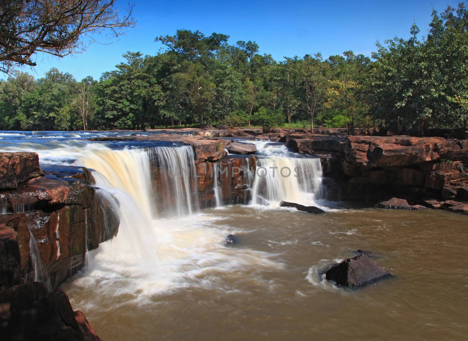 waterfall Tadtone in climate forest of Thailand top perspective