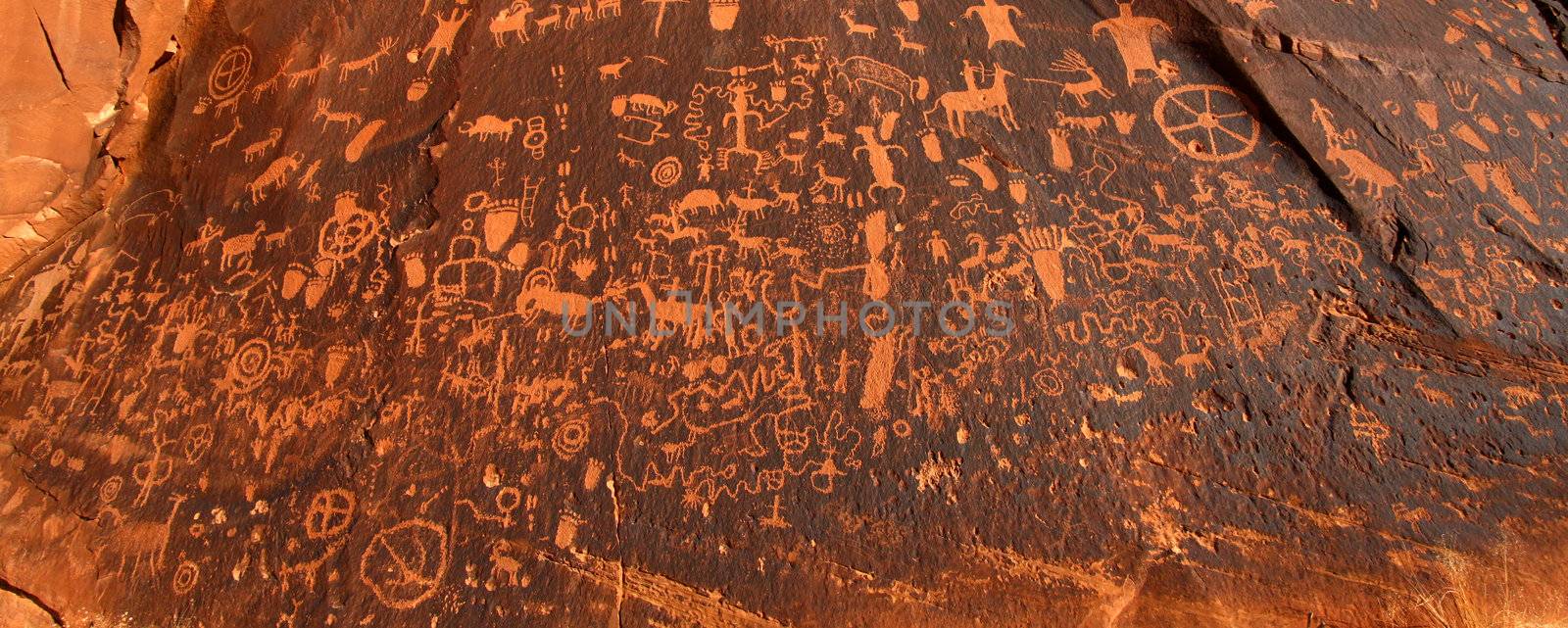 Panoramic view of the petroglyphs on Newspaper Rock in Utah - USA.