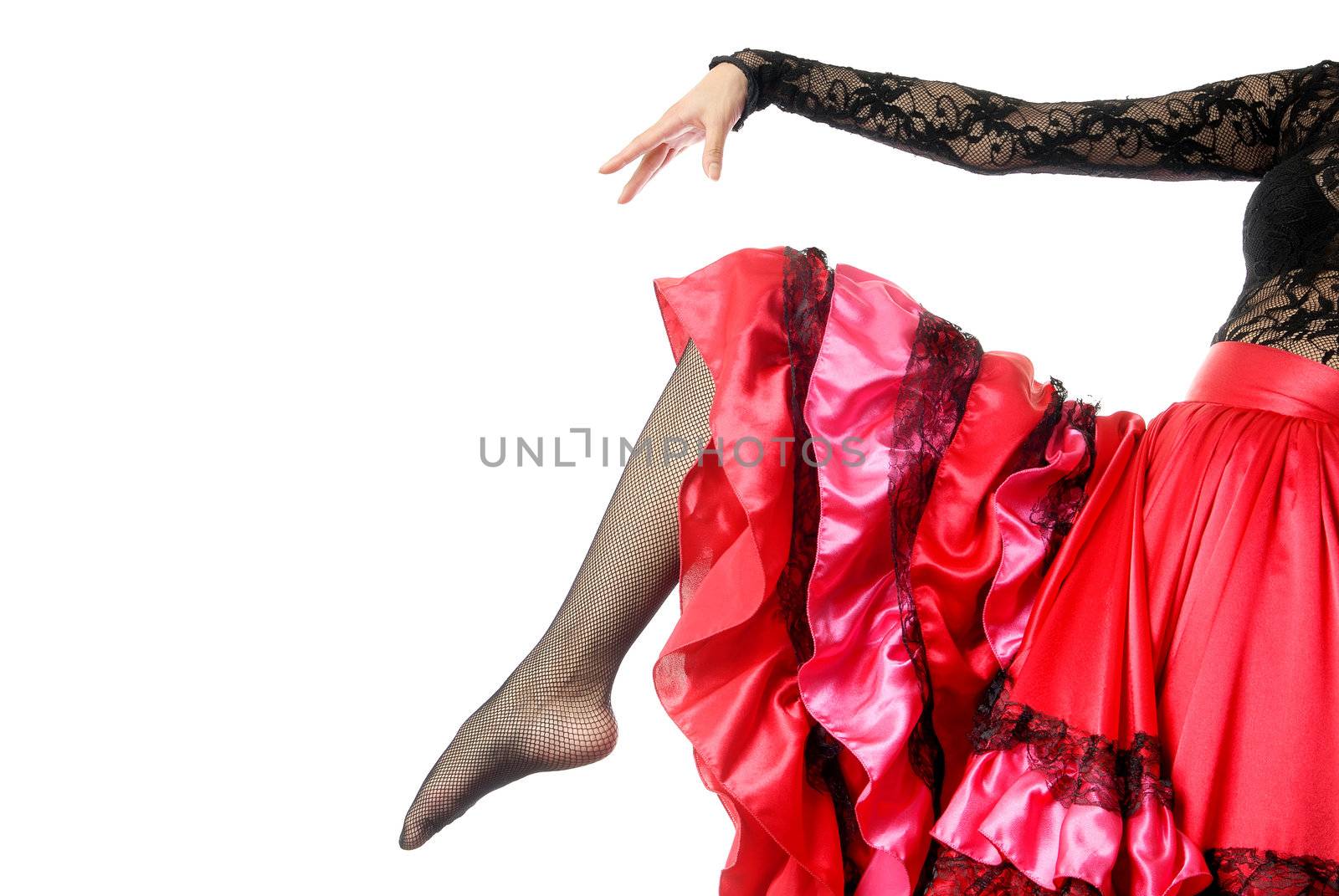 Close-up photo of the leg and hand dancing flamenco