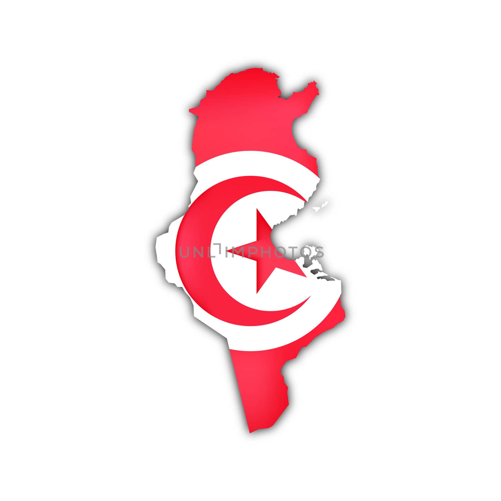map of tunisia with flag and shadow