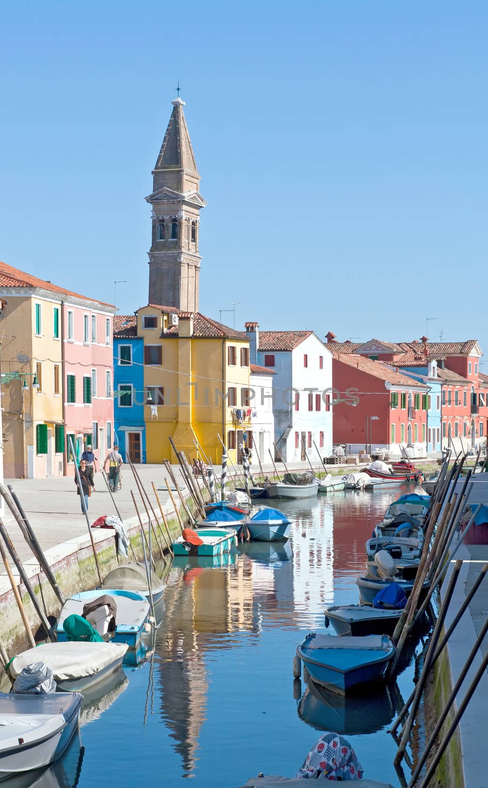 Burano church with its reflection, Venice Italy