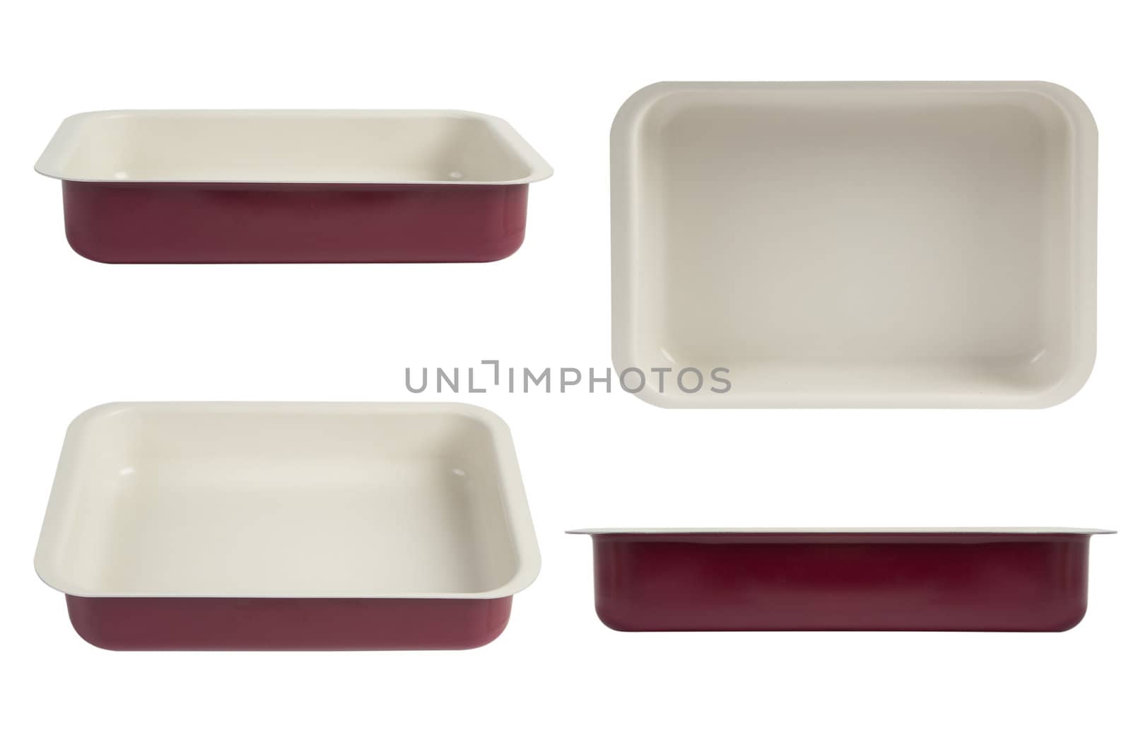 New red nonstick coating roasting pan isolated on white, oven tray