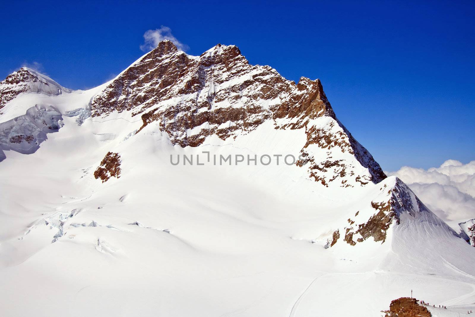 Part of The Swiss Alpine Alps at Jungfraujoch in Interlaken Switzerland from Sphinx Obeservation Tower