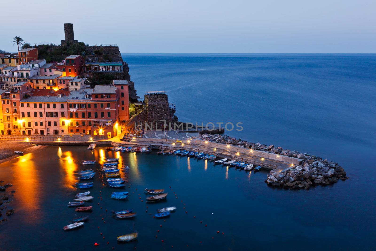 Harbor in Historical Village Vernazza in the Night, Cinque Terre, Italy