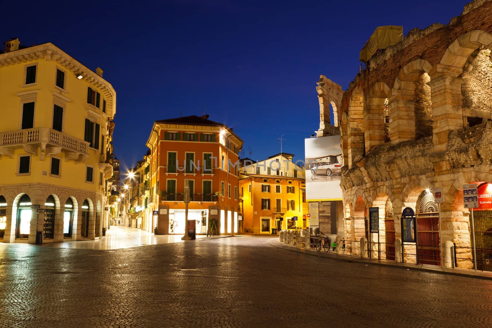 Piazza Bra and Ancient Roman Amphitheater in Verona, Italy