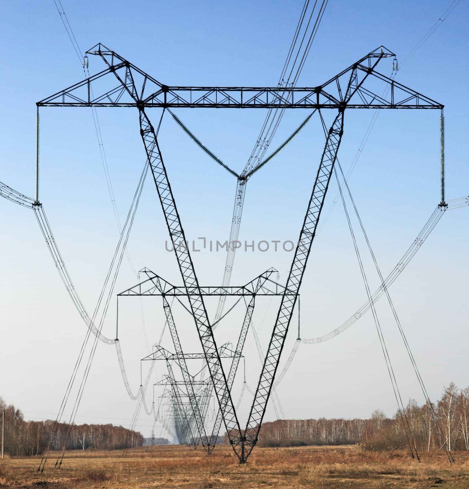 Transmission line on a background of the blue sky