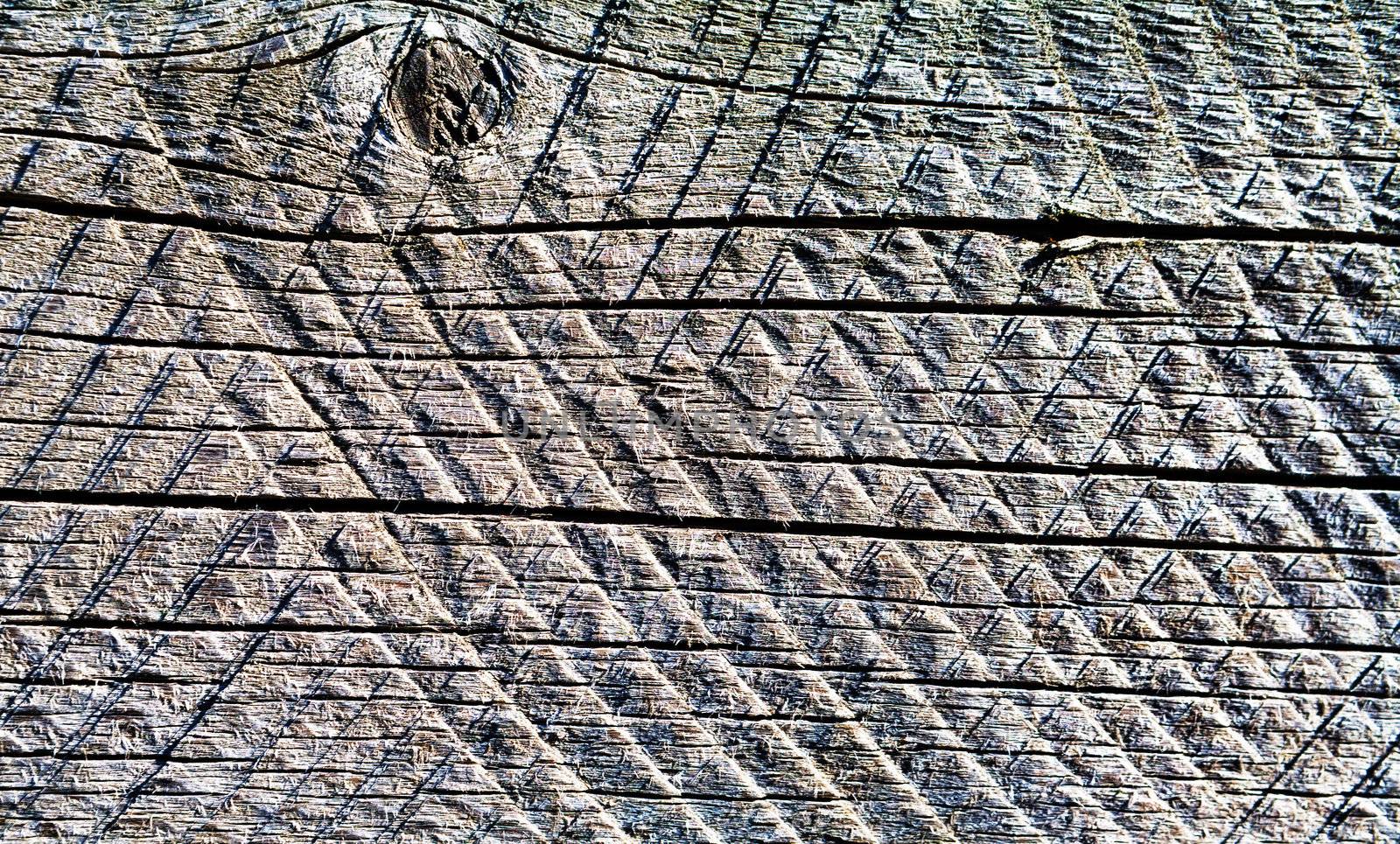  Old wooden board with traces of circular saw.  Background.  by vladimir_sklyarov