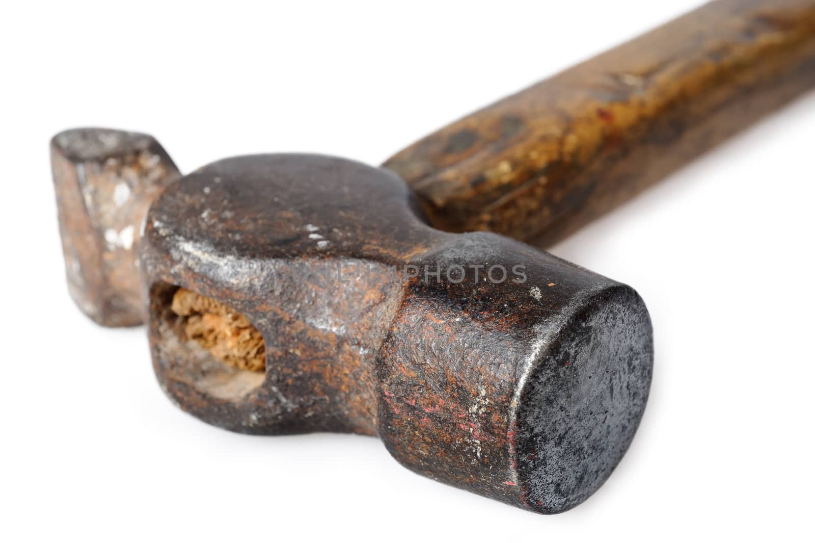 Closeup view of vintage hammer isolated on white background