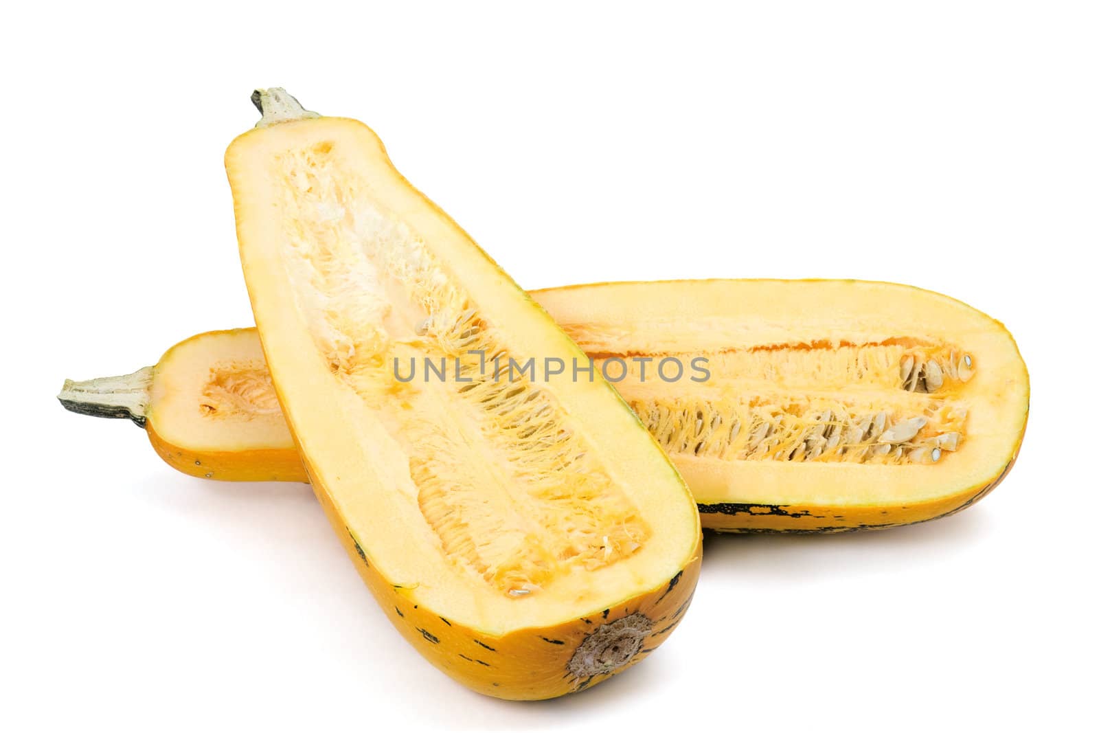 The cut vegetable marrow - it is isolated on a white background
