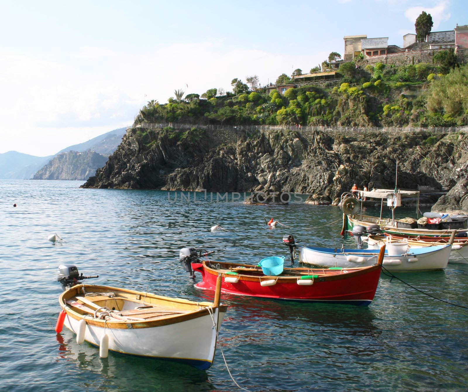 Italy. Cinque Terre region. Manarola village. Boats
