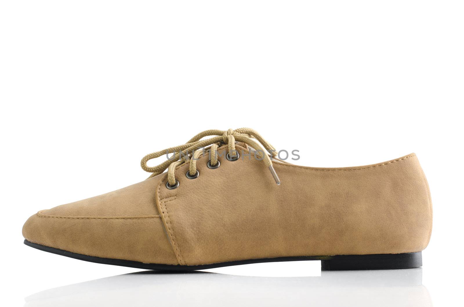 Unisex leather shoe on white background