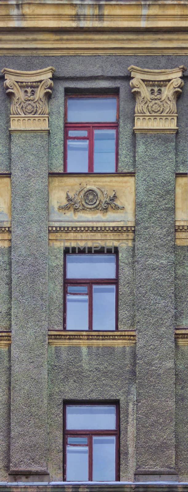 Wooden window  in old building in  Lviv (Ukraine)