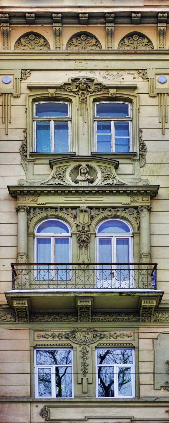 Windows in old building in  Lviv (Ukraine)