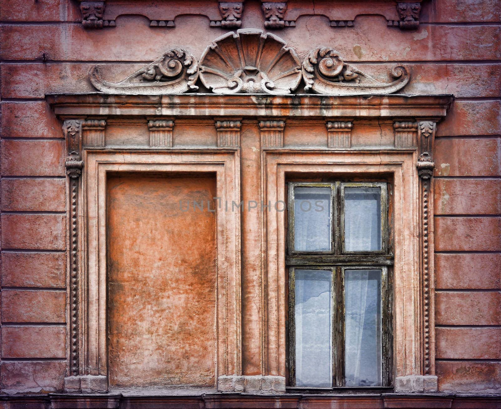 Wooden window in old building in  Lviv (Ukraine)