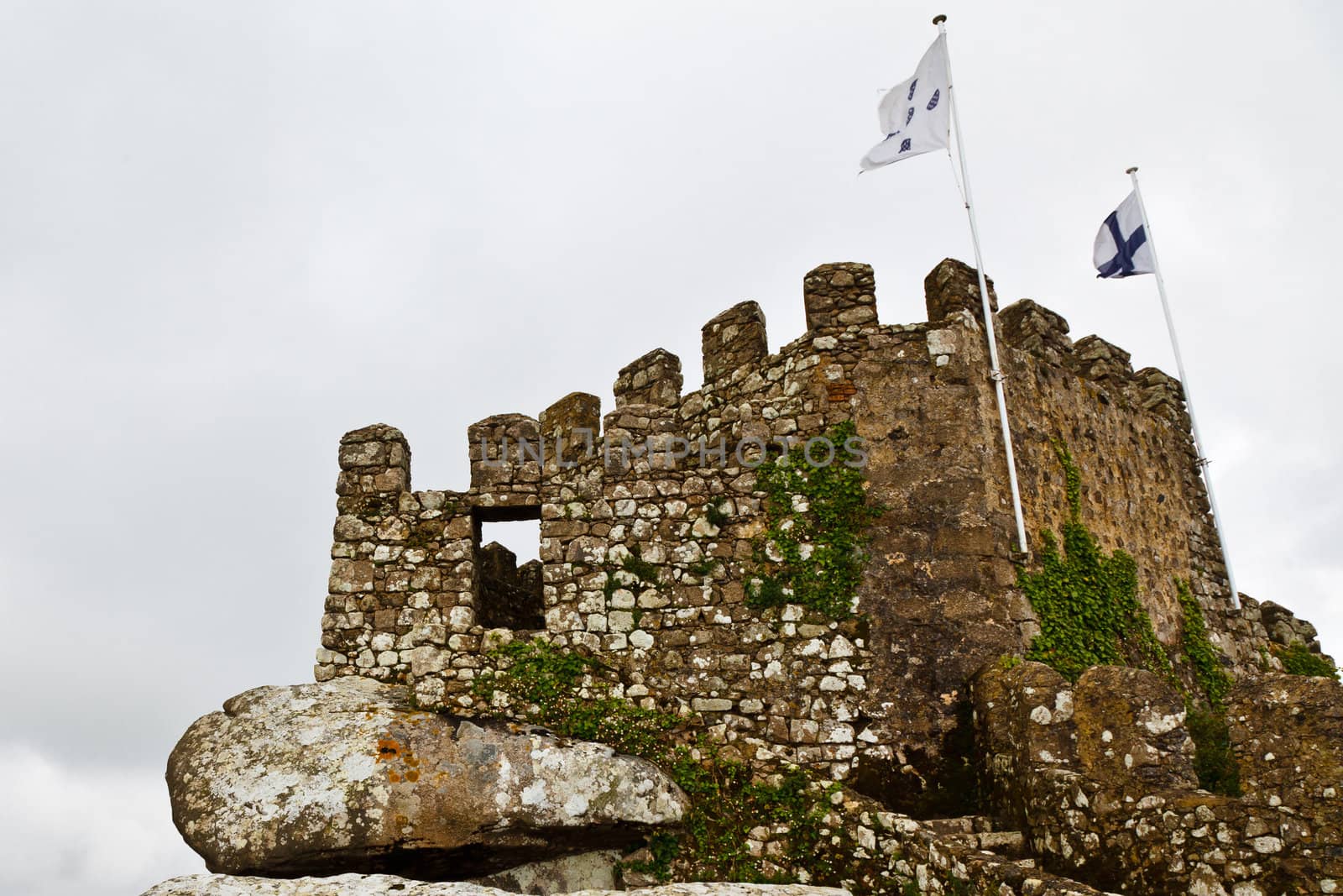 Tower and the Wall in Moorish Castle near Lisbon, Portugal