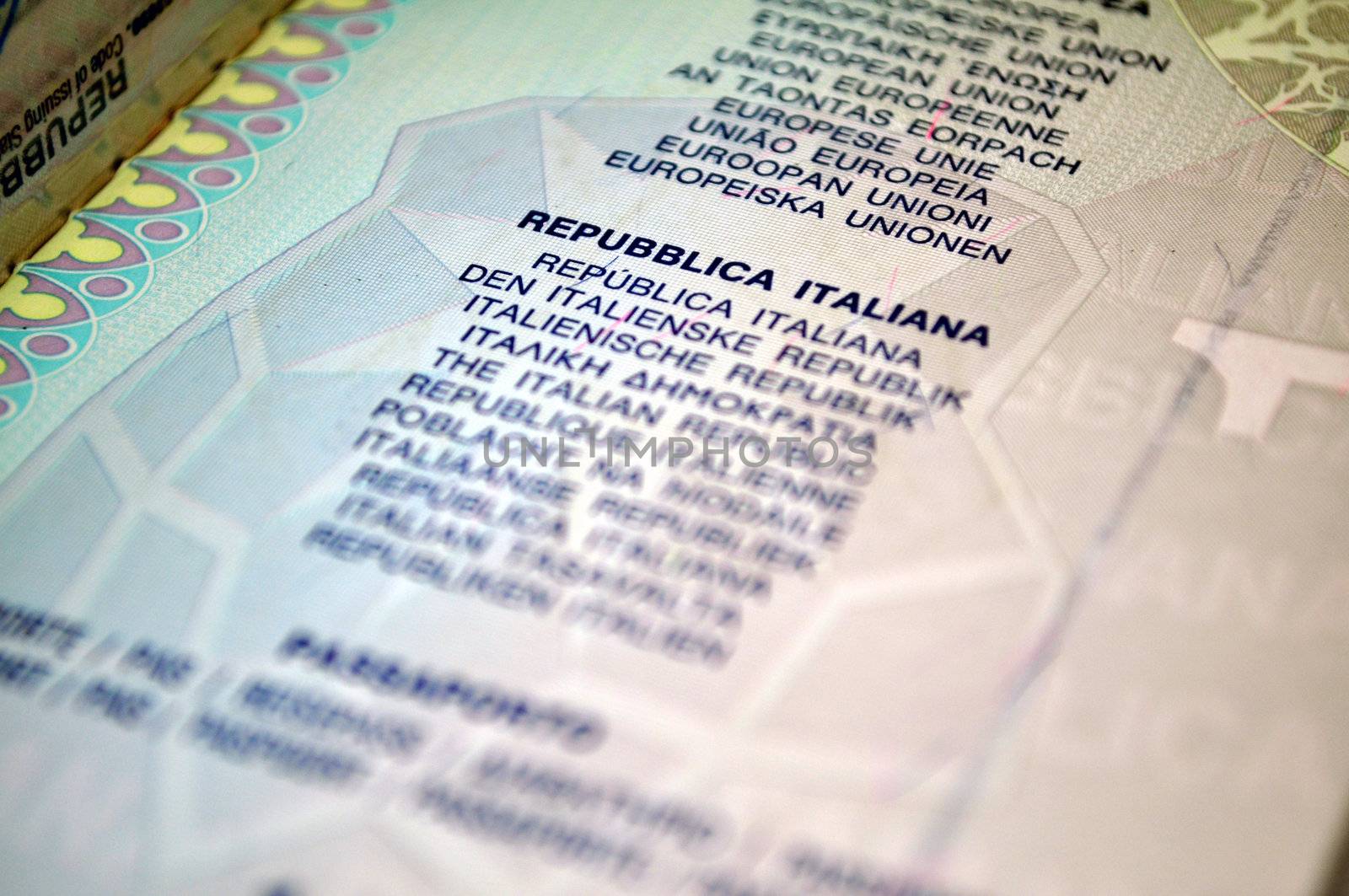 Italian passport, translation to many different languages.