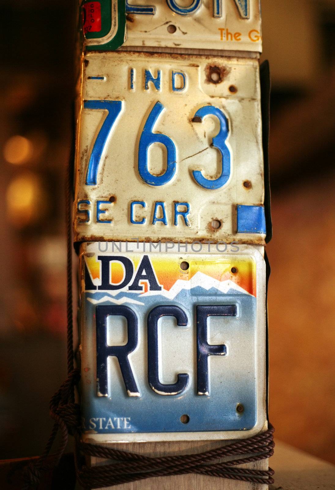 License plates of automobiles as design of restaurant