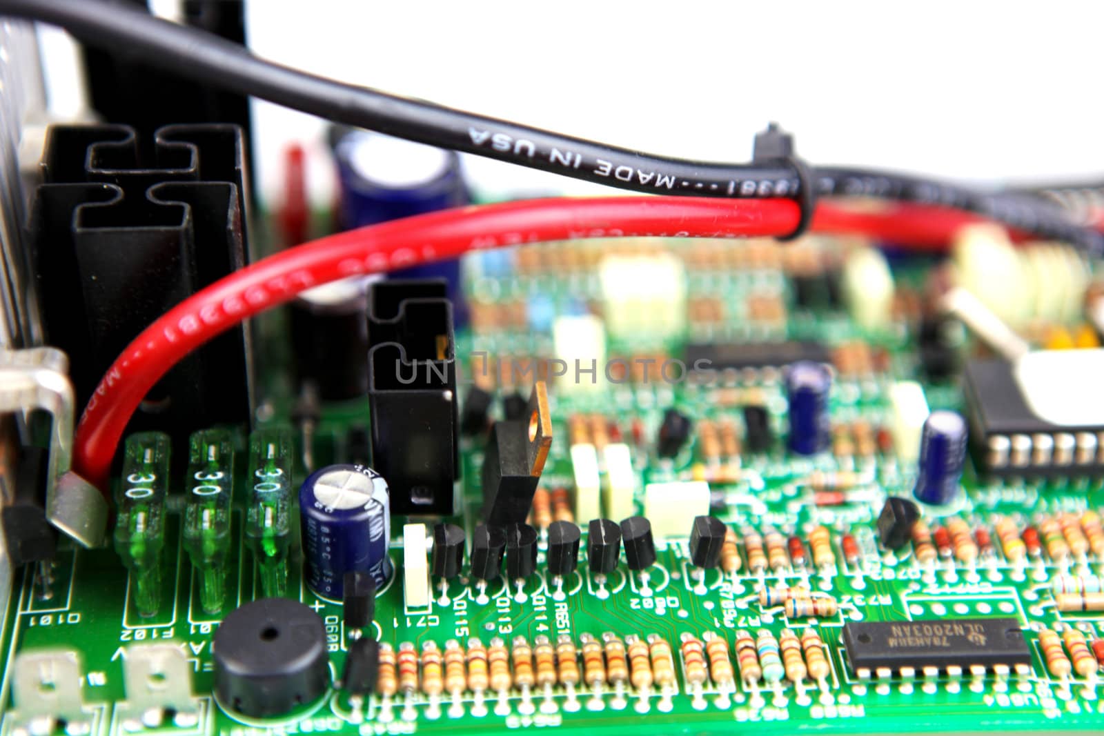 Close-up on computer circuit board.