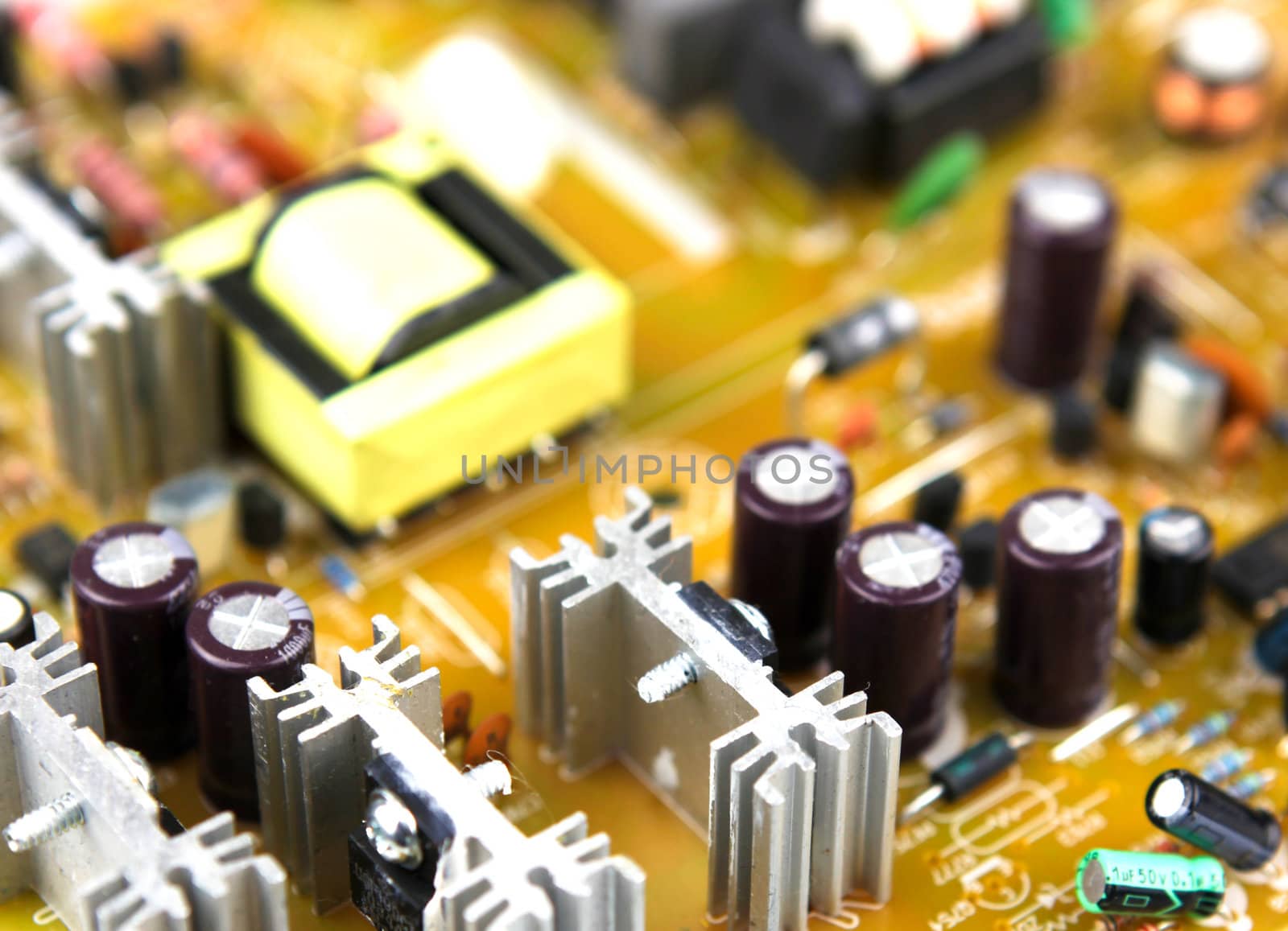 Close-up on computer circuit board.