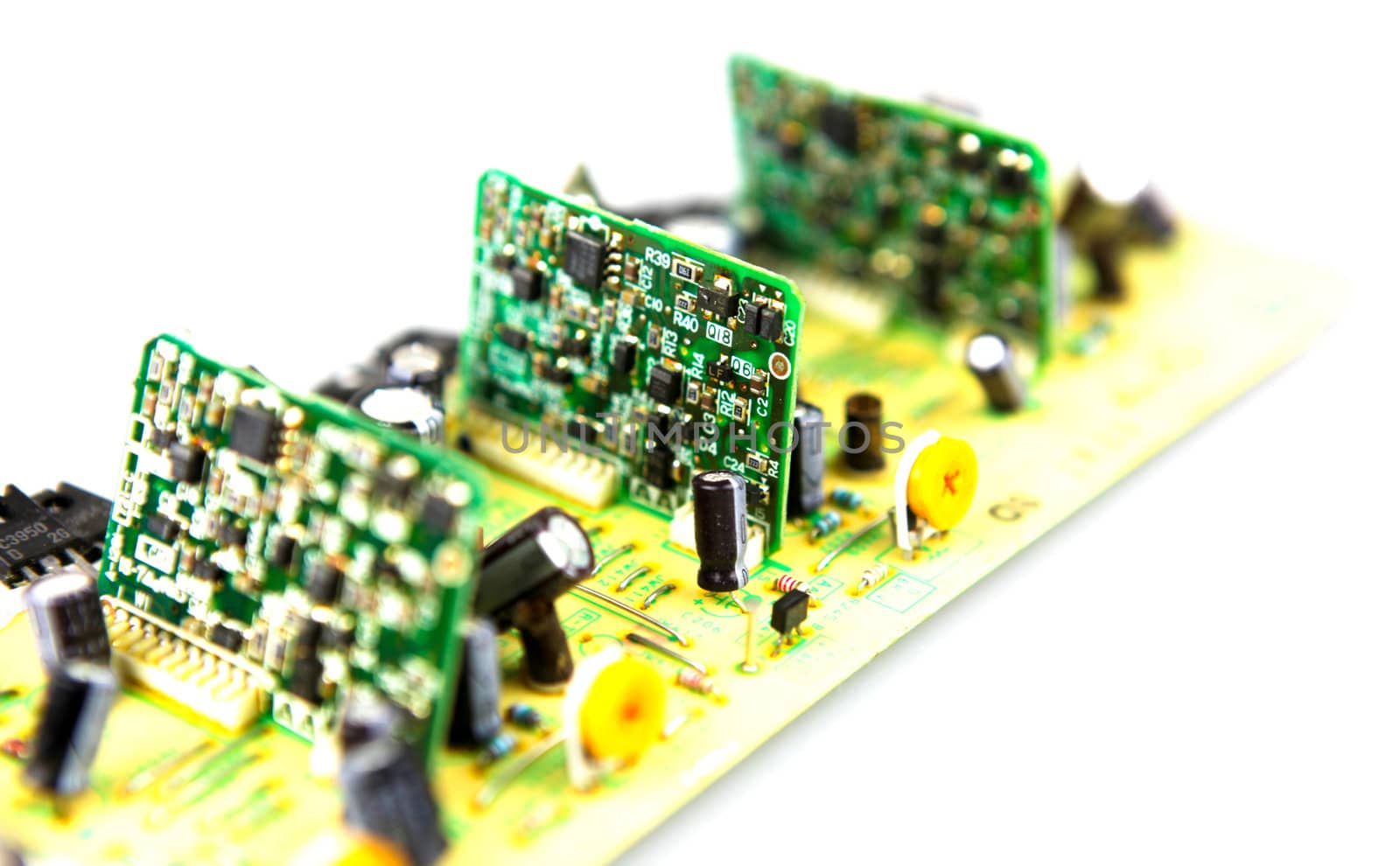 Close-up on computer circuit board.