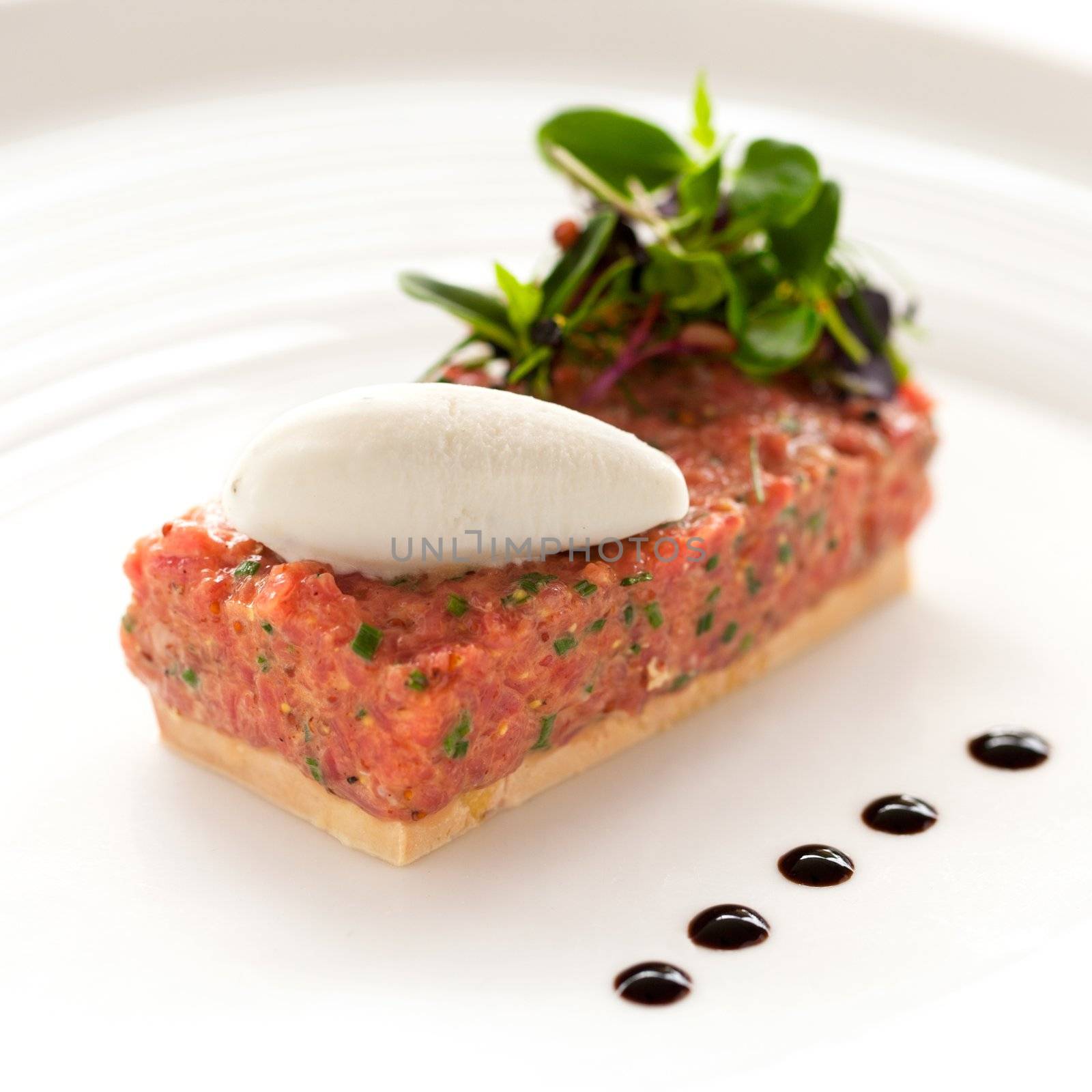 Close up of beef tartar with foie gras