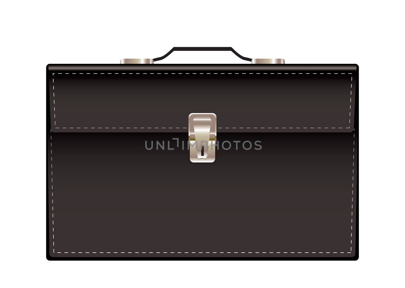 Retro black leather briefcase with handle and stitching