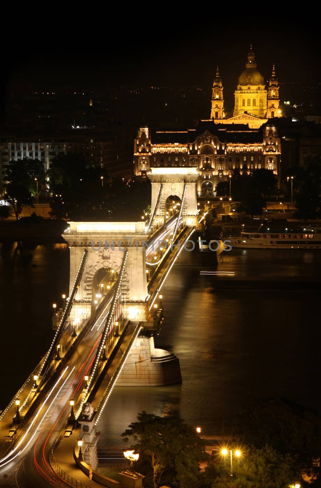 view of chain bridge in Budapest, Hungary