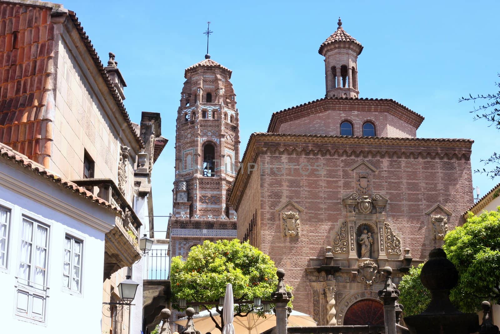 Mudejar bell tower Spanish village in Barcelona, Spain 