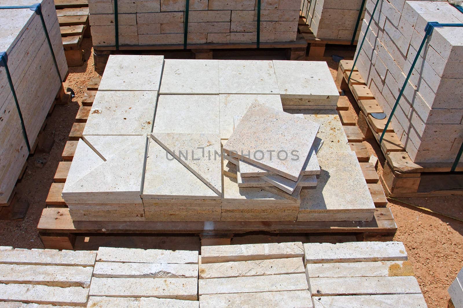 Blocks of limestone processed and ready for use