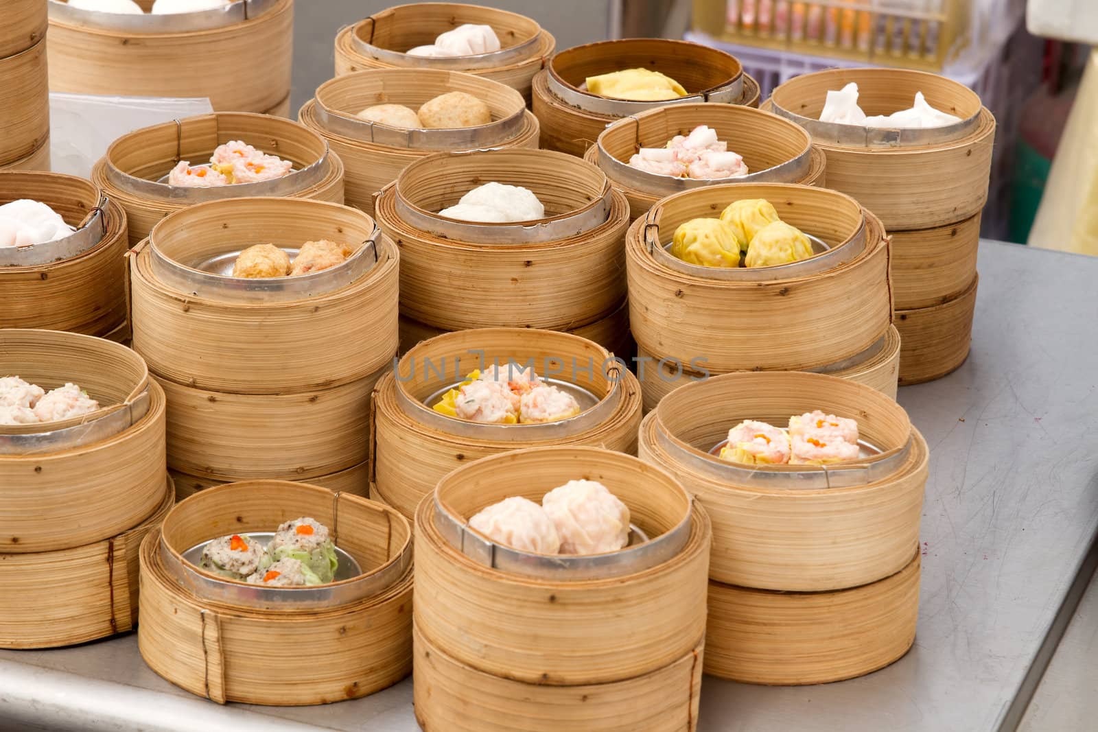 Steamed Dim Sum in Bamboo Trays by jpldesigns